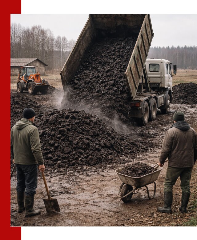 Доставка низинного торфа с разгрузкой и доставкой в Фрязине