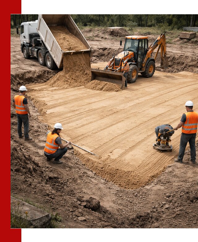 Устройство песчаной подушки для фундаментов и дорог в Фрязине